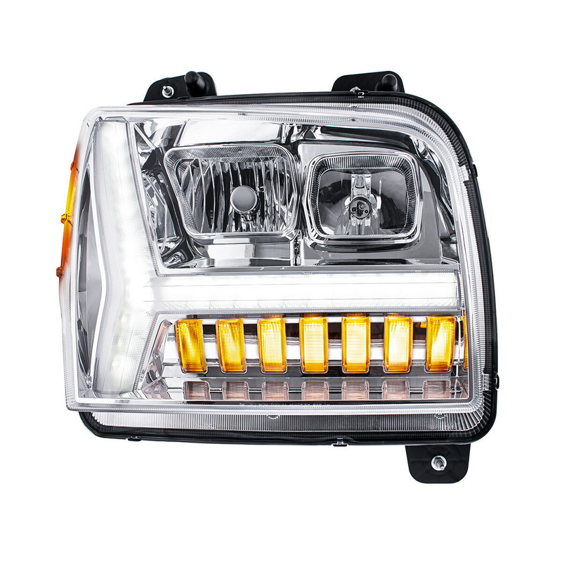 United Pacific Chrome Headlight With LED DRL Light Bar & Turn Signal For 2018-2024 Kenworth W990-Passenger 35131