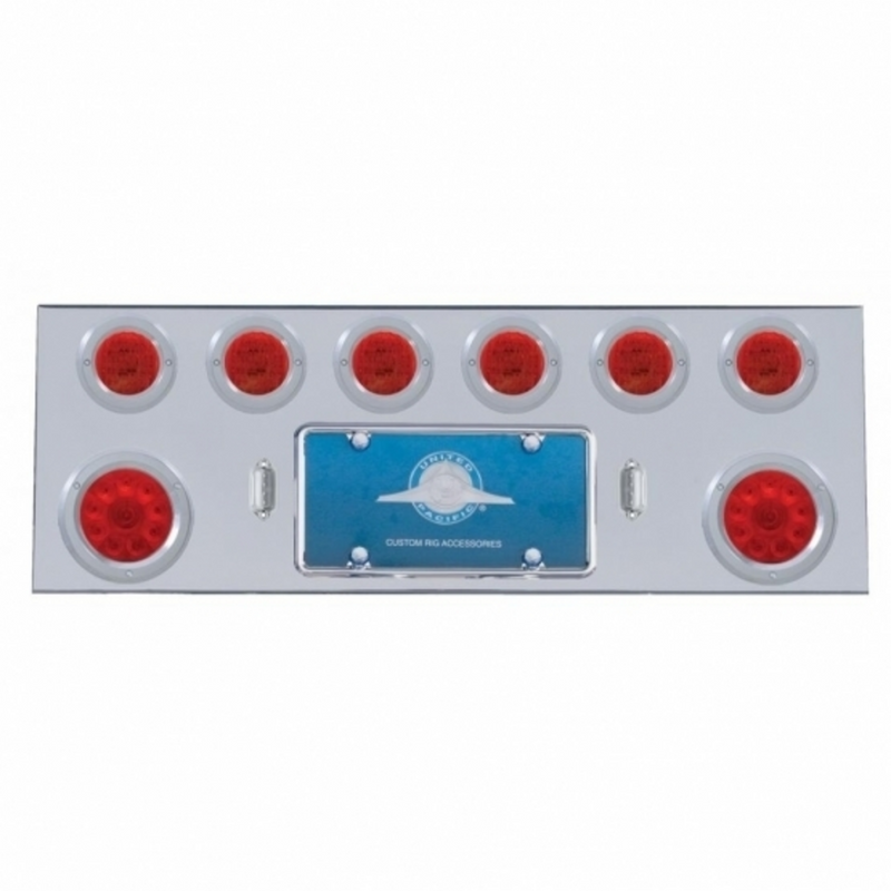 United Pacific SS Rear Center Panel With Two 10 LED 4" Lights & 6X 13 LED 2.5" Lights & Bezels -Red LED & Lens 35157