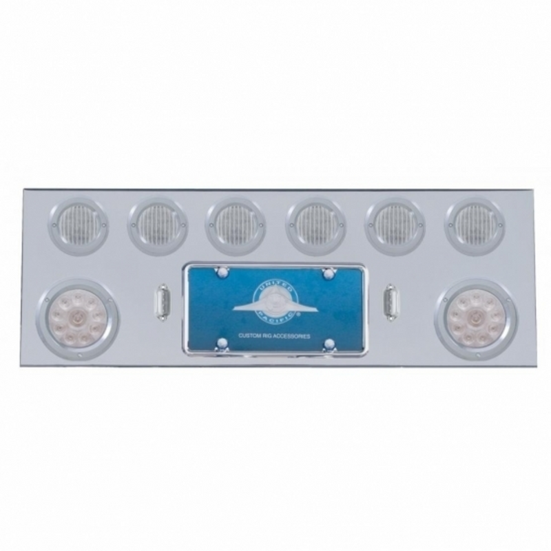 United Pacific SS Rear Center Panel With 2X 10 LED 4" Lights & 6X 13 LED 2.5" Lights & Bezels -Red LED/Clear Lens 35158