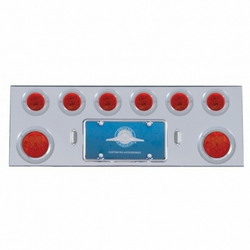 United Pacific SS Rear Center Panel With 2X 7 LED 4" Reflector Light & 6X 13 LED 2.5" Light & Bezel -Red LED & Lens 35159