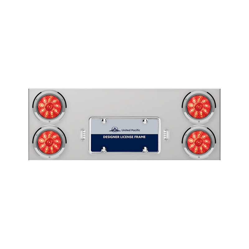 United Pacific 33-3/4" Stainless Rear Center Panel With Four 10 LED 4" Lights & Bezels Red LED/Red Lens 35161