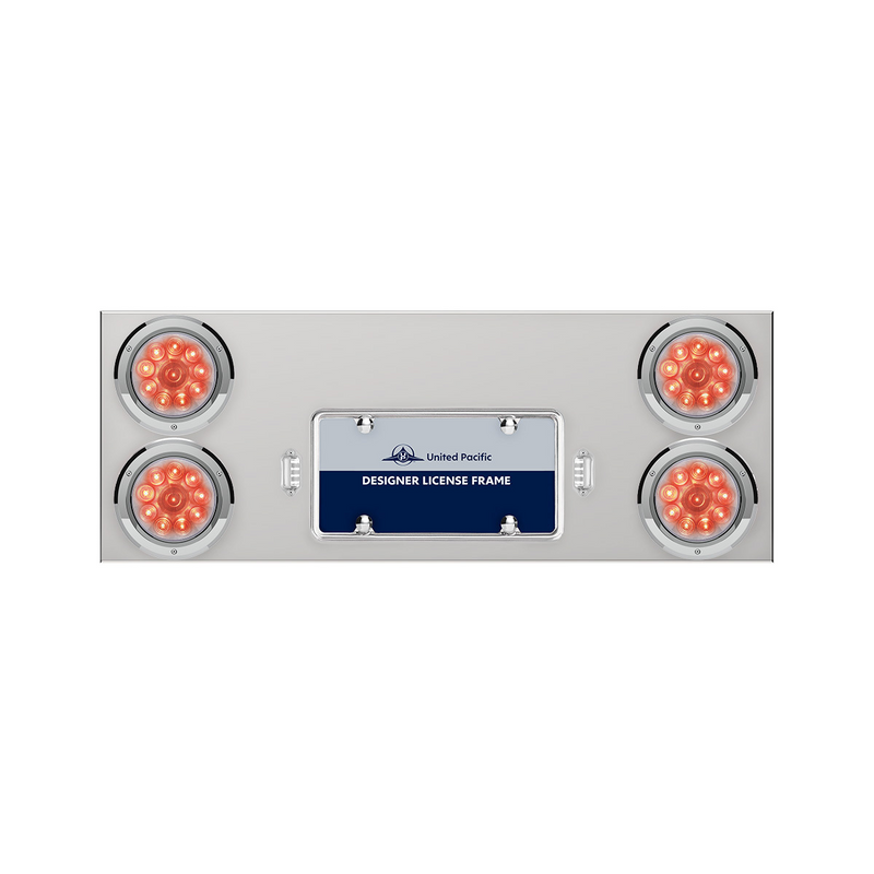 United Pacific 33-3/4" Stainless Rear Center Panel With Four 10 LED 4" Lights & Bezels Red LED/Clear Lens 35162
