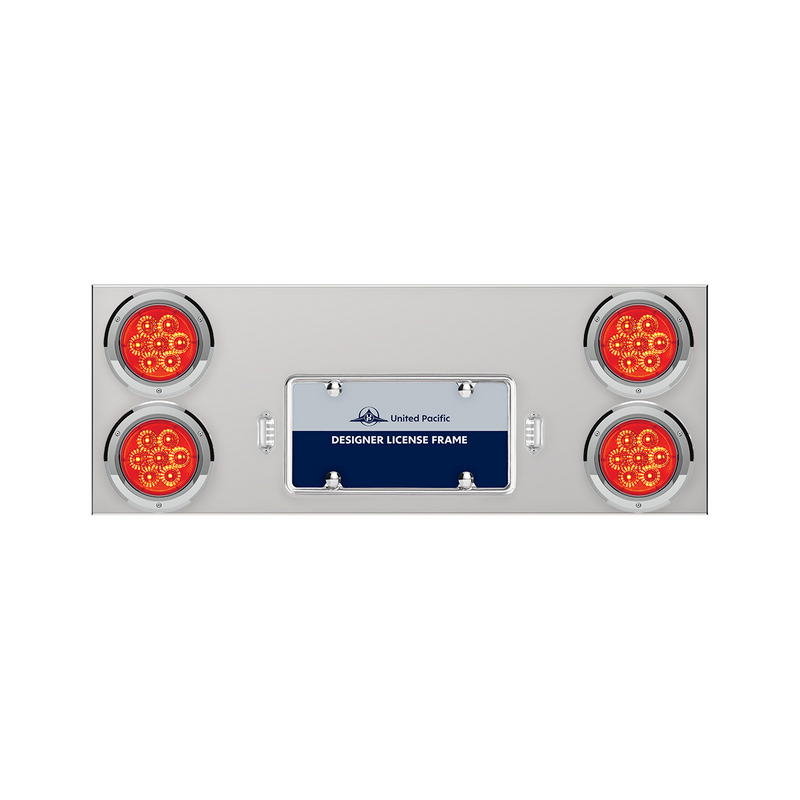 United Pacific 33-3/4" Stainless Rear Center Panel With Four 7 LED 4" Reflector Lights & Bezels Red LED/Red Lens 35163