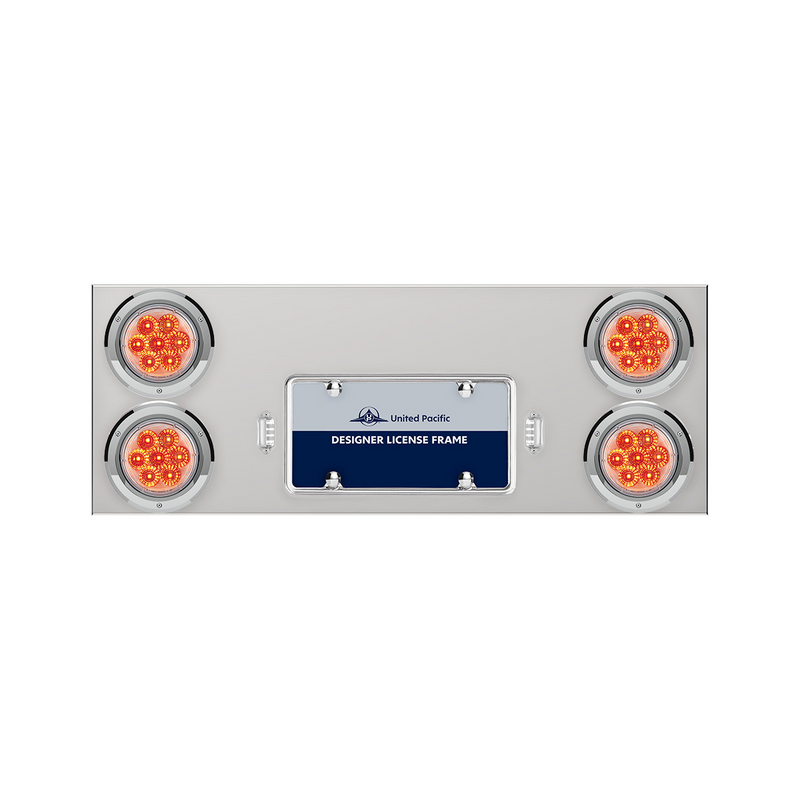 United Pacific 33-3/4" Stainless Rear Center Panel With Four 7 LED 4" Reflector Lights & Bezels Red LED/Clear Lens 35164