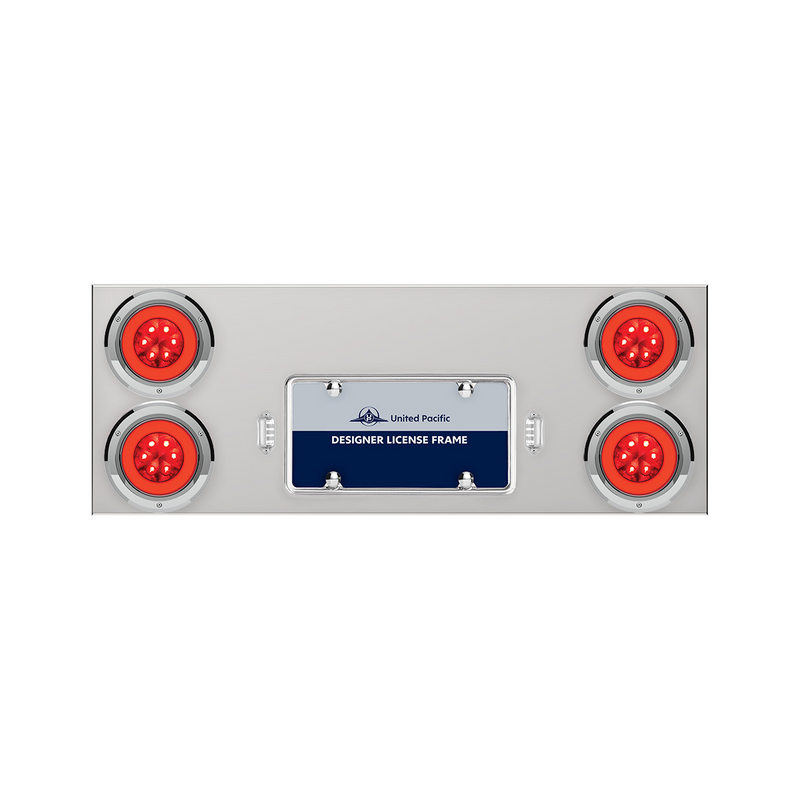 United Pacific 33-3/4" Stainless Rear Center Panel With Four 21 LED 4" GloLight & Bezels Red LED/Red Lens 35165