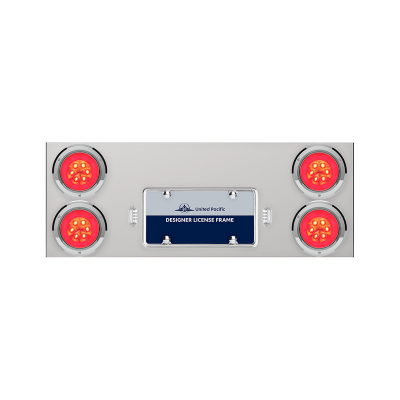 United Pacific 33-3/4" Stainless Rear Center Panel With Four 21 LED 4" GloLight & Bezels Red LED/Clear Lens 35166