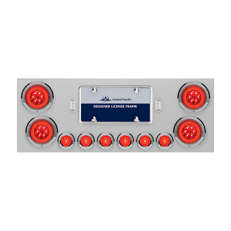 United Pacific SS Rear Center Panel With 4X 21 LED 4" GloLight & 6X 6 LED 2" GloLight & Bezels -Red LED & Lens 35173
