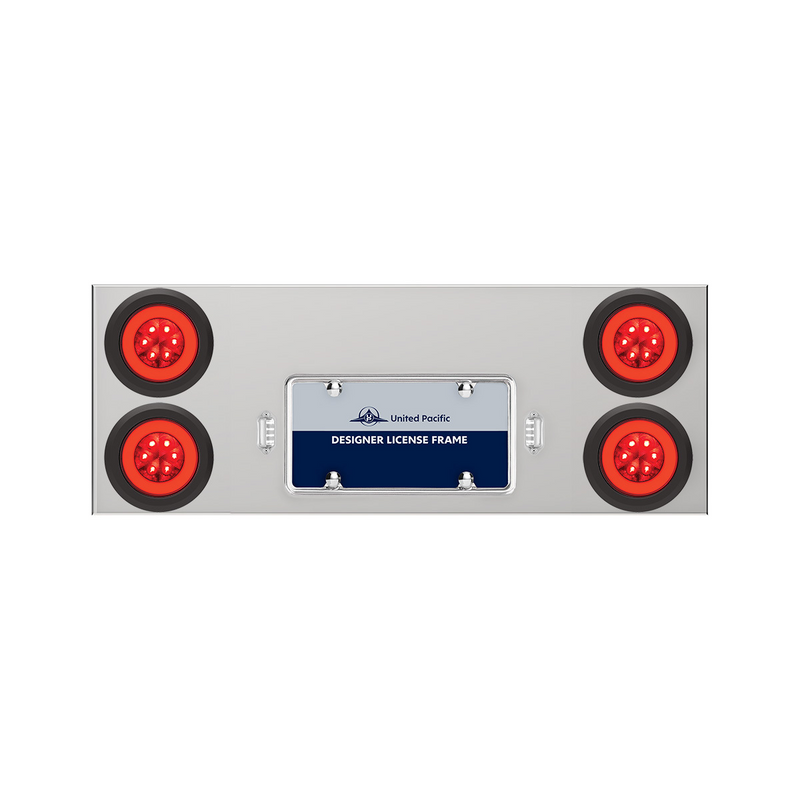 United Pacific 33-3/4" Stainless Rear Center Panel With Four 21 LED 4" GloLight & Grommets Red LED/Red Lens 35265