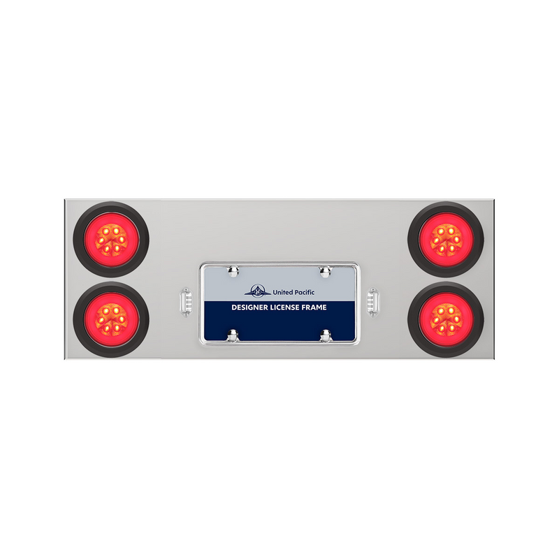 United Pacific 33-3/4" Stainless Rear Center Panel With Four 21 LED 4" GloLight & Grommets Red LED/Clear Lens 35266