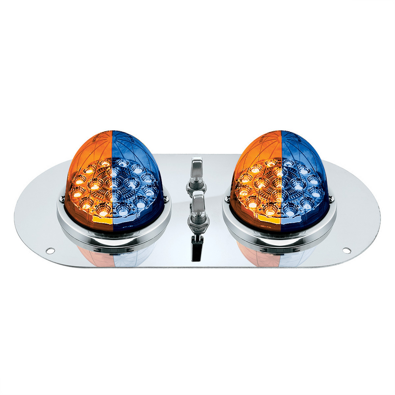 United Pacific 304 SS Above Door Dome Light Kit With 2 X 17 LED Double Fury Watermelon For KW & PB Trucks-Amber & Blue LED 35378