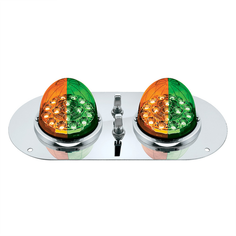 United Pacific 304 SS Above Door Dome Light Kit With 2 X 17 LED Double Fury Watermelon For KW & PB Trucks-Amber & Green LED 35379