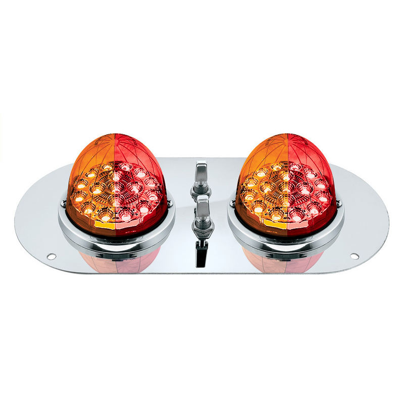 United Pacific 304 SS Above Door Dome Light Kit With 2 X 17 LED Double Fury Watermelon For KW & PB Trucks-Amber & Red LED 35381