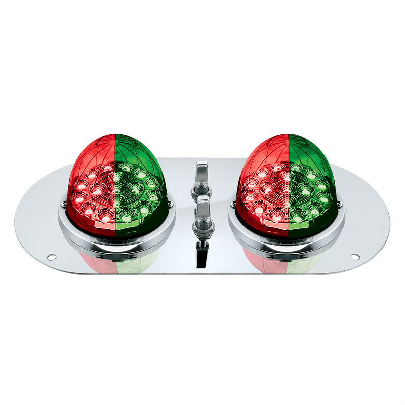 United Pacific 304 SS Above Door Dome Light Kit With 2 X 17 LED Double Fury Watermelon For KW & PB Trucks-Red & Green LED 35384