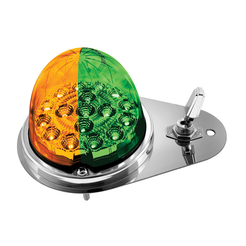 United Pacific 304 SS Above Door Dome Light Kit W/ 17 LED Double Fury Watermelon For 1994-2026 KW W900-Amber & Green LED 35388