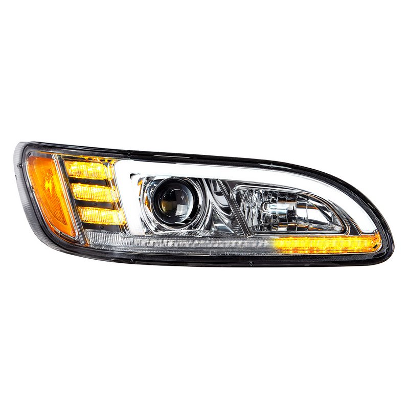 United Pacific Chrome Projection Headlight With LED Sequential Turn & DRL For 2005-2015 Peterbilt 386- Passenger 35766