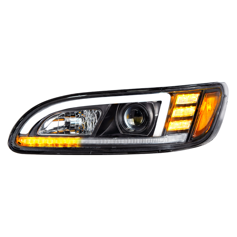 United Pacific Black Projection Headlight With LED Sequential Turn & DRL For 2005-2015 Peterbilt 386 Driver 35767