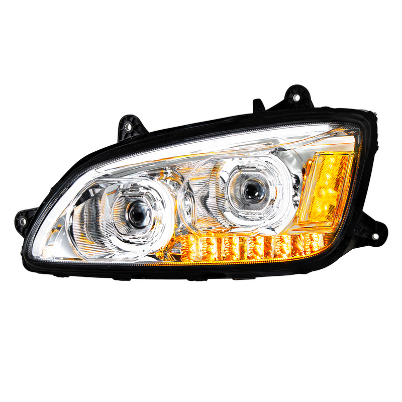 United Pacific Chrome LED Headlight With LED Turn Signal & LED Position Light Bar For 2008-2017 Kenworth T660 Driver 35771