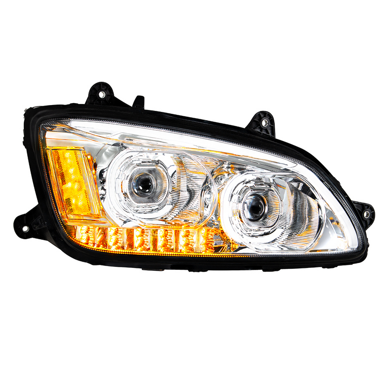 United Pacific Chrome LED Headlight With LED Turn Signal & LED Position Light Bar For 2008-2017 Kenworth T660 Passenger 35772