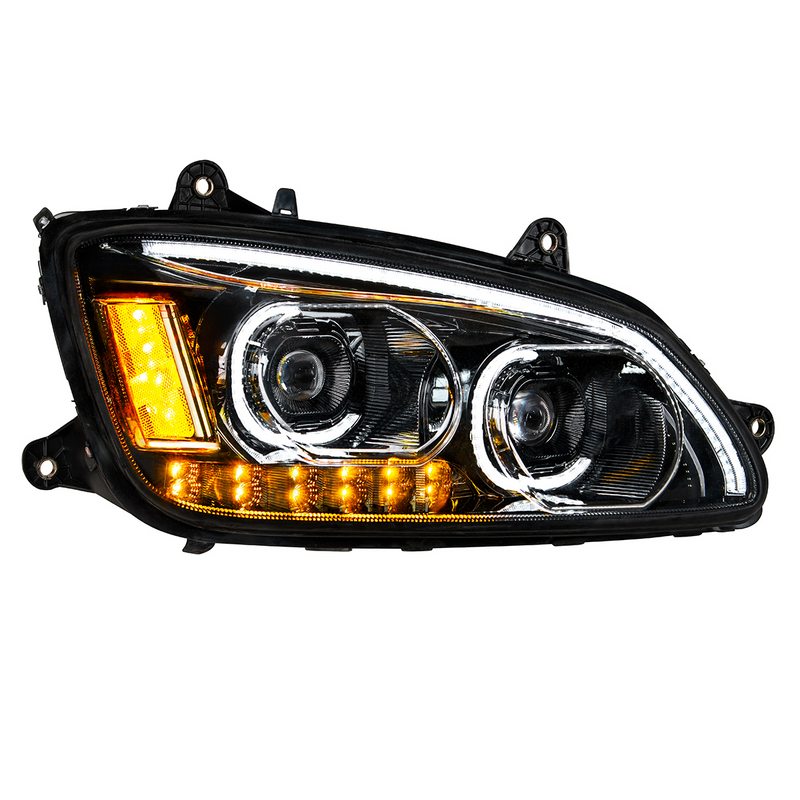 United Pacific "Blackout" LED Headlight With LED Turn Signal & LED Position Light Bar For 2008-2017 Kenworth T660 Passenger 35774
