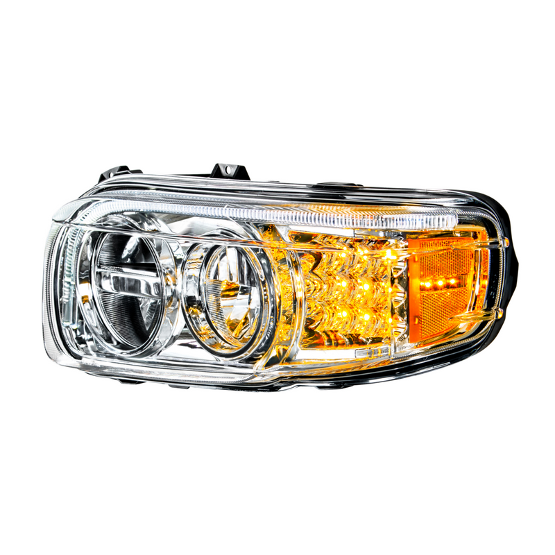 United Pacific Chrome LED Headlight With LED Turn & Position Light Bar For Peterbilt 388 (2008-2015) & 389 (2008-2023)- Drive 35794