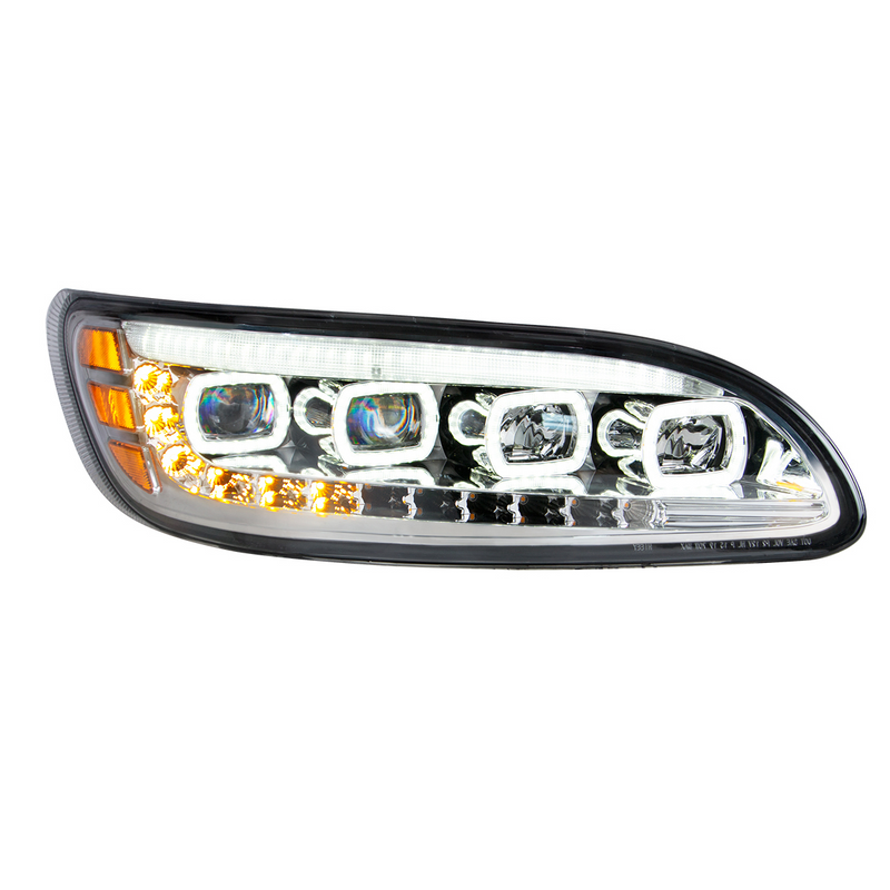 United Pacific Chrome Quad-LED Headlight With LED DRL & Seq. Signal For 2005-2015 Peterbilt 386- Passenger 35842