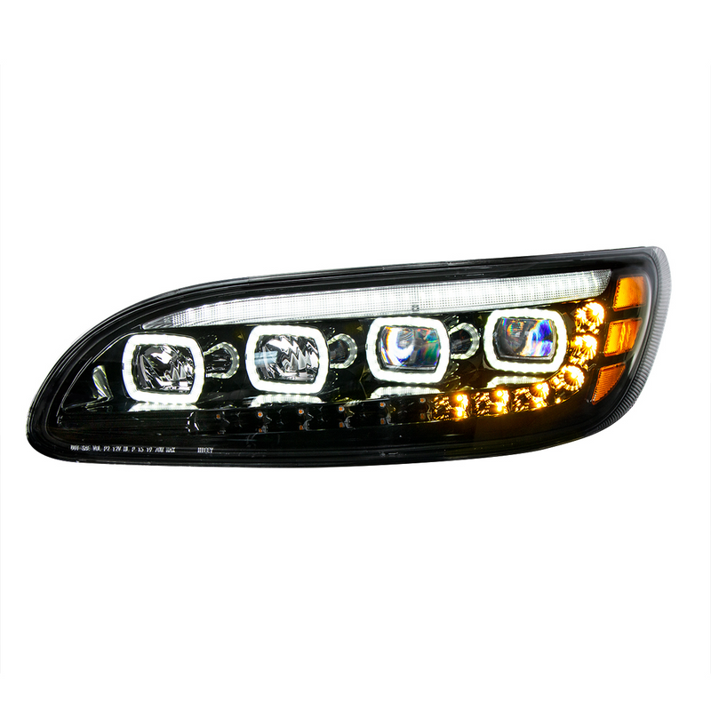 United Pacific Black Quad-LED Headlight With LED DRL & Seq. Signal For 2005-2015 Peterbilt 386- Driver 35843