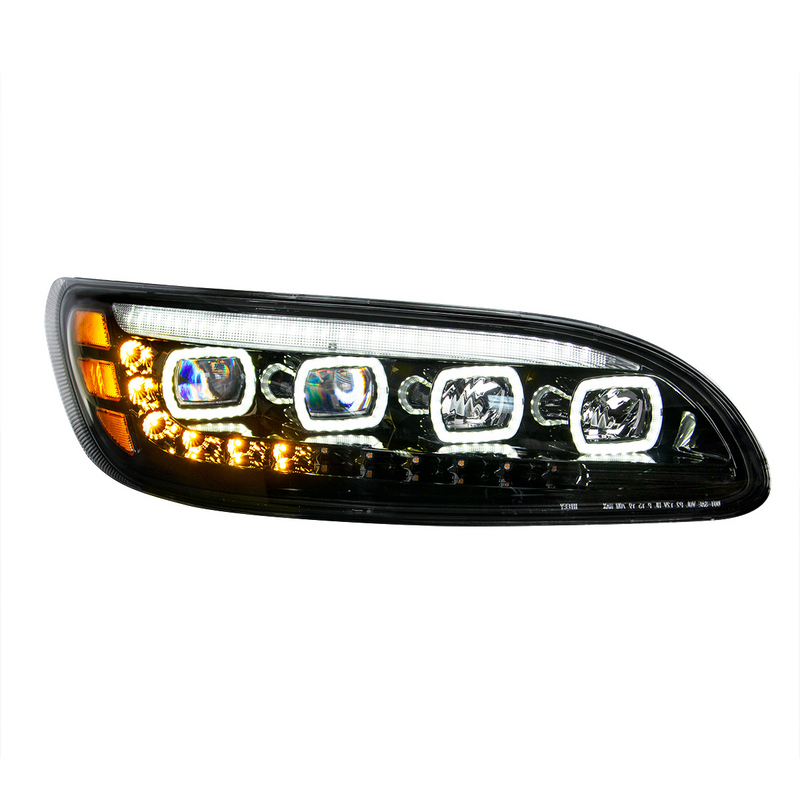 United Pacific Black Quad-LED Headlight With LED DRL & Seq. Signal For 2005-2015 Peterbilt 386- Passenger 35844