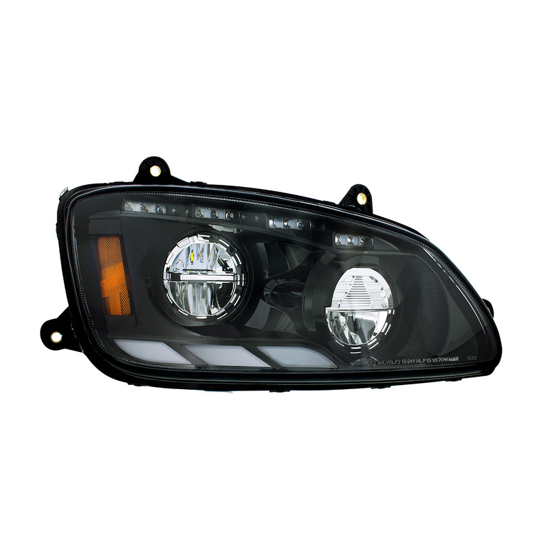 United Pacific Black LED Headlight With Sequential Turn Signal & Position Light Bars For 2008-17 Kenworth T660 Passenger 35882