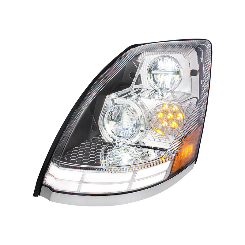 United Pacific Chrome LED Headlight With Dual Color LED Light Bars For 2003-2017 Volvo VN/VNL Driver 35893