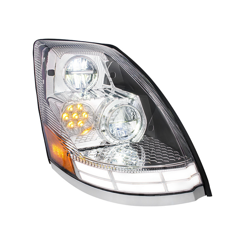 United Pacific Chrome LED Headlight With Dual Color LED Light Bars For 2003-2017 Volvo VN/VNL Passenger 35894