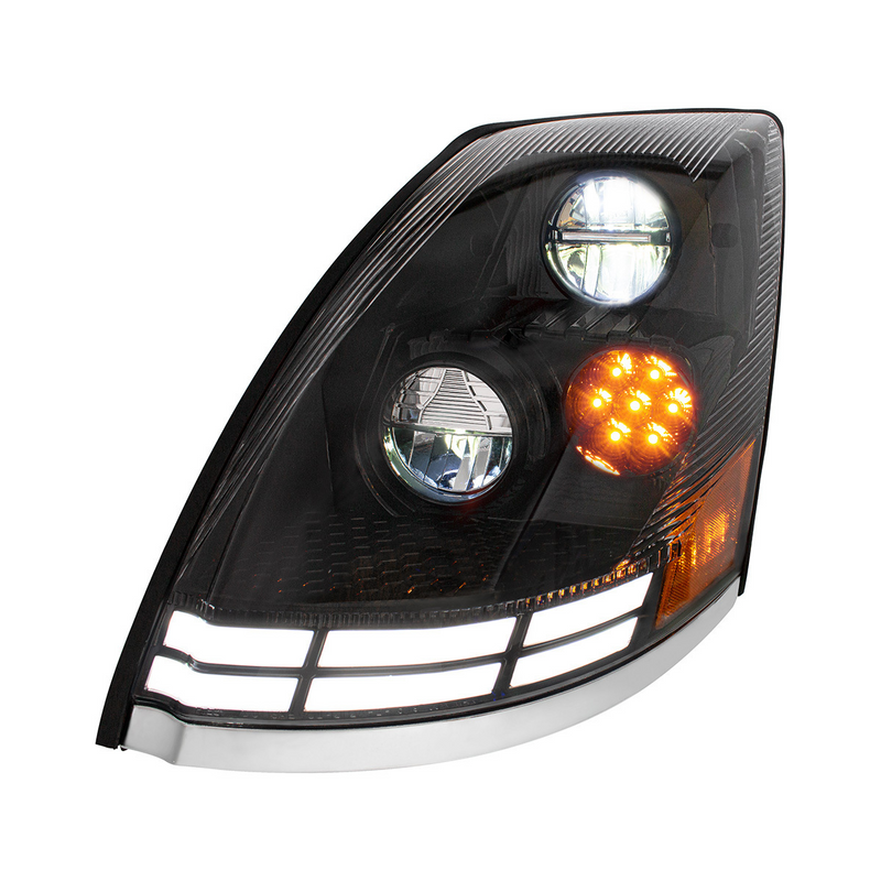 United Pacific Black LED Headlight With Dual Color LED Light Bars For 2003-2017 Volvo VN/VNL Driver 35895