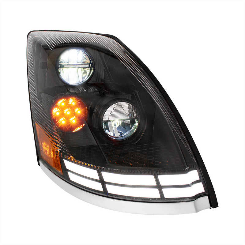 United Pacific Black LED Headlight With Dual Color LED Light Bars For 2003-2017 Volvo VN/VNL Passenger 35896