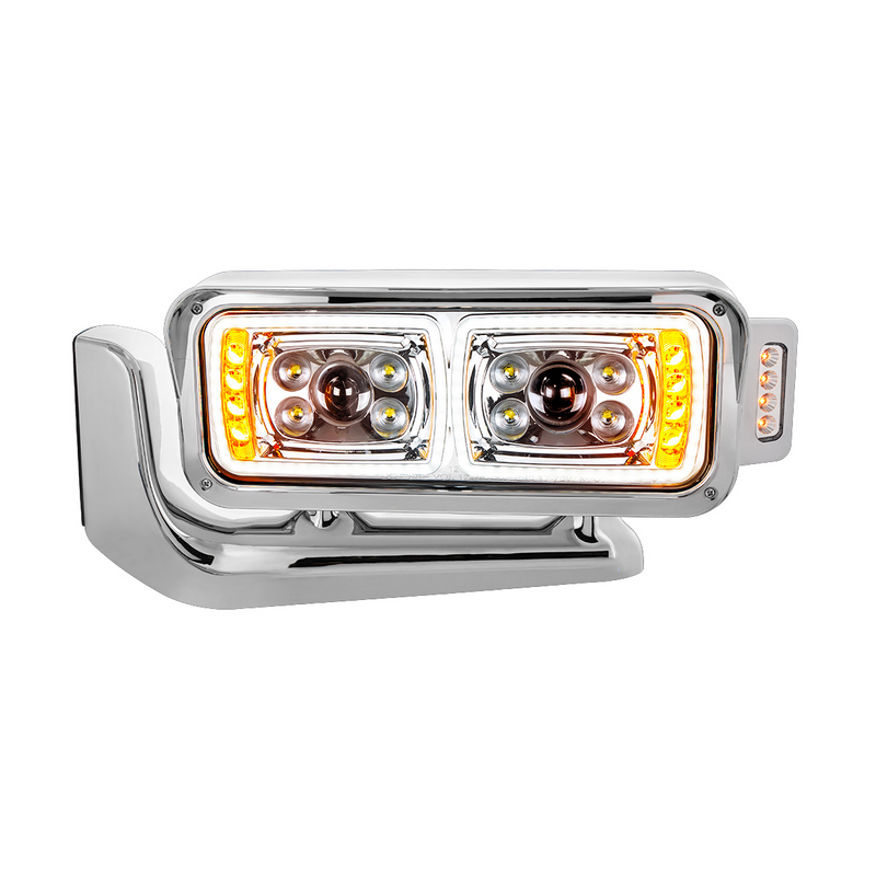 United Pacific 10 High Power LED "Chrome" Projection Headlight Assembly W/Mounting Arm & Turn Signal Side Pod Driver Side 35897