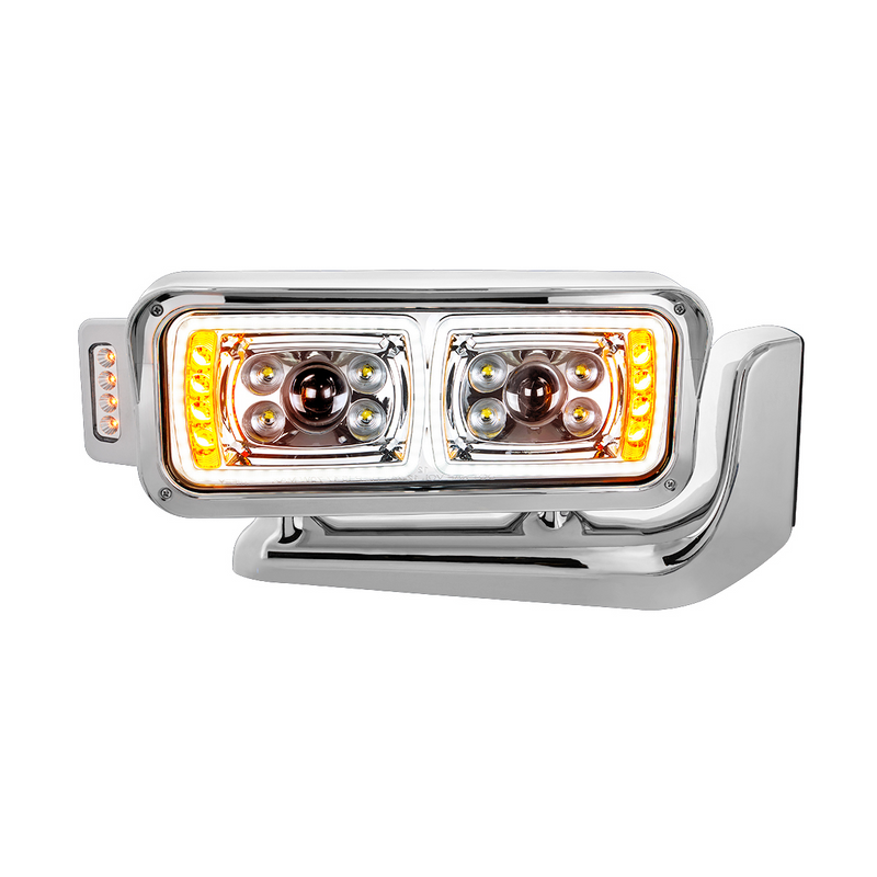 United Pacific 10 High Power LED "Chrome" Projection Headlight Assembly W/Mounting Arm & Turn Signal Side Pod Passenger Sid 35898