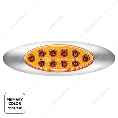 United Pacific 10 LED Oval Double Fury Light with Clear Lens and Chrome Bezel - Amber/Blue