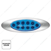 United Pacific 10 LED Oval Double Fury Light with Clear Lens and Chrome Bezel - Amber/Blue
