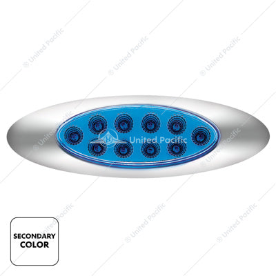 United Pacific 10 LED Oval Double Fury Light with Clear Lens and Chrome Bezel - Amber/Blue