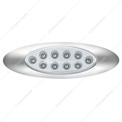 United Pacific 10 LED Oval Double Fury Light with Clear Lens and Chrome Bezel - Amber/Blue