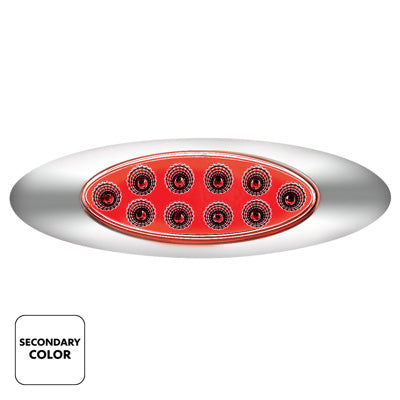 United Pacific 10 LED Oval Double Fury Light with Clear Lens and Chrome Bezel - Amber/Red
