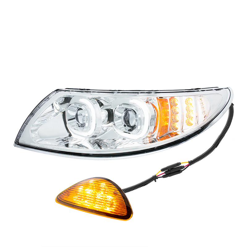 United Pacific Chrome LED Projector Headlight With Rear Facing Turn Signal For International Durastar 2002-2018 Driver 35989
