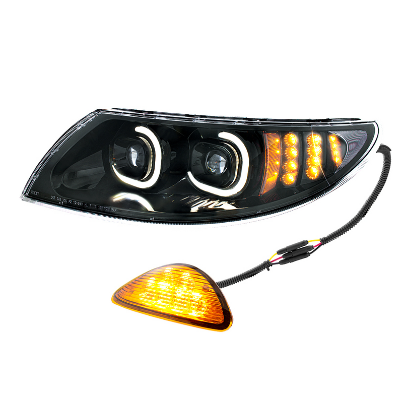 United Pacific Black LED Projector Headlight With Rear Facing Turn Signal For International Durastar 2002-2018 Driver 35991