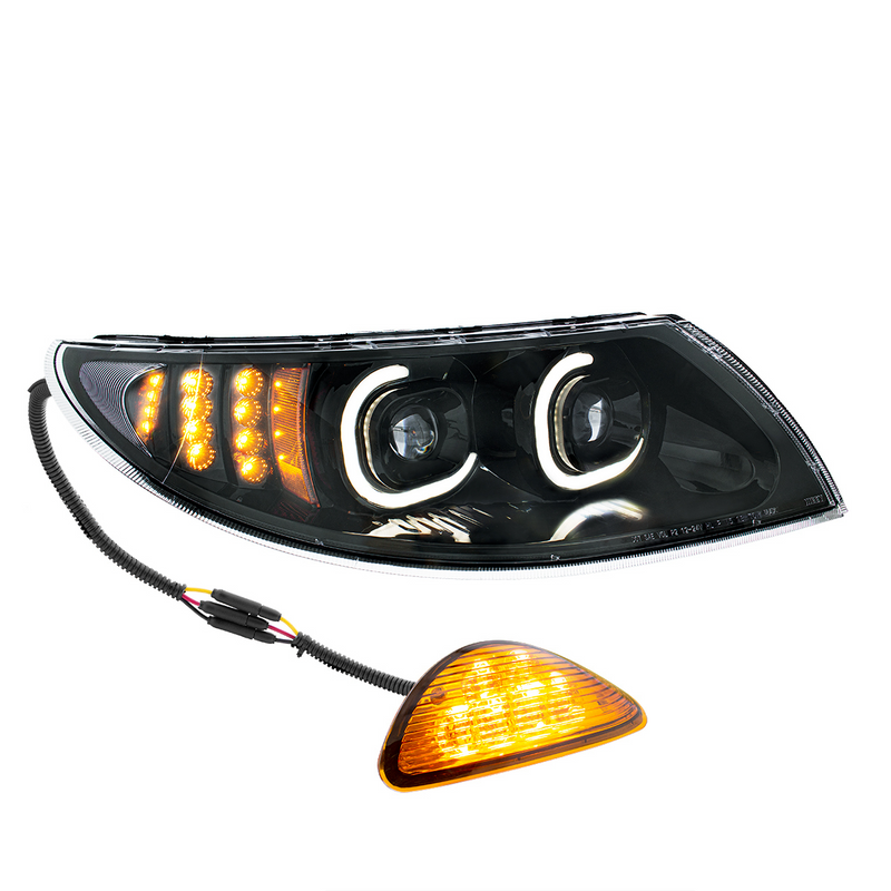United Pacific Black LED Projector Headlight With Rear Facing Turn Signal For International Durastar 2002-2018 Passenger 35992