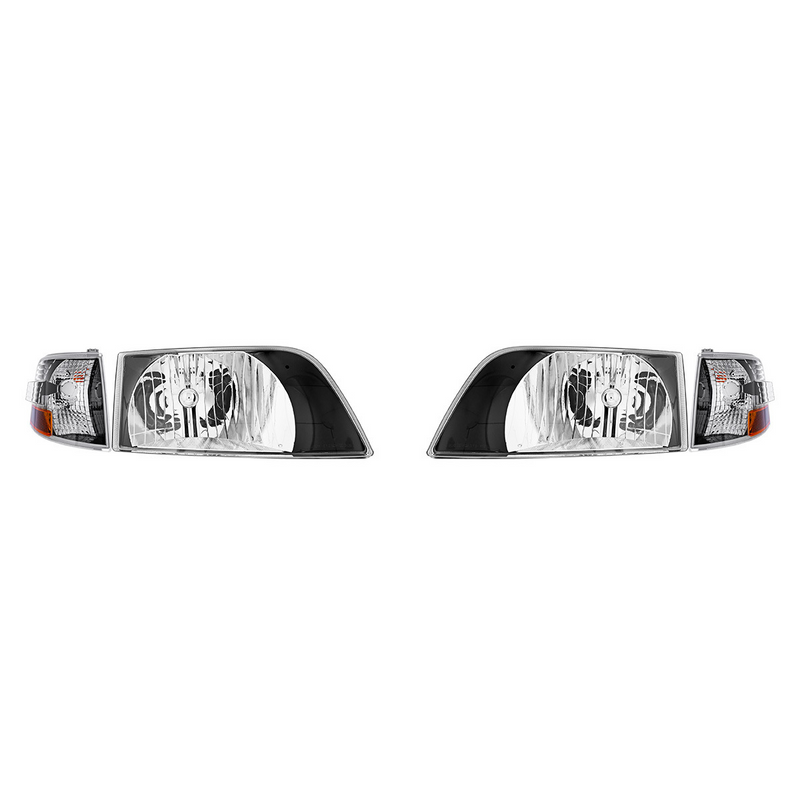 United Pacific Black Bezel Headlight Assembly With Turn Signal For 1996-2003 Volvo VN (Set) 36018