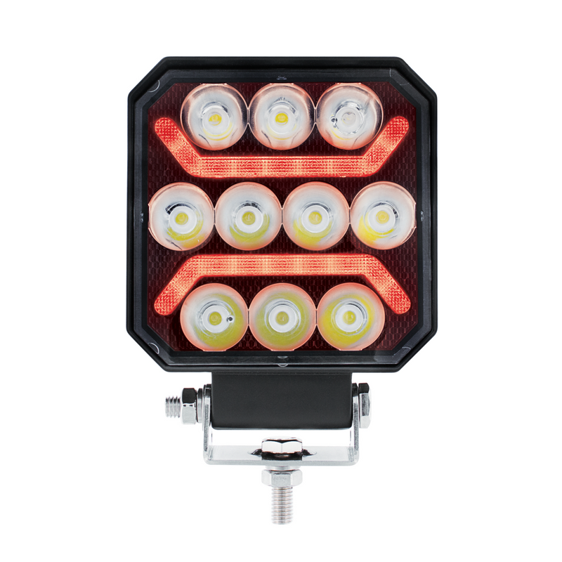 United Pacific 11 LED High Power LED Work Light With "U" Light Guide-Red 36041