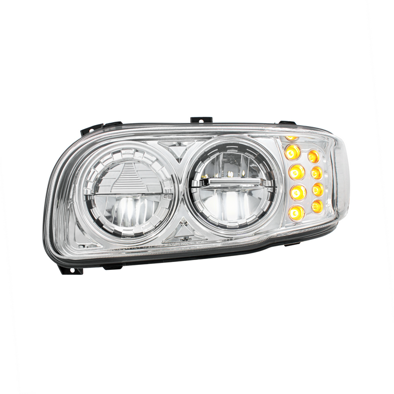 United Pacific High Power LED Chrome Headlight With 8 LED Turn & 4 LED Position Light For 2008-2024 Peterbilt 389-Driver 36119