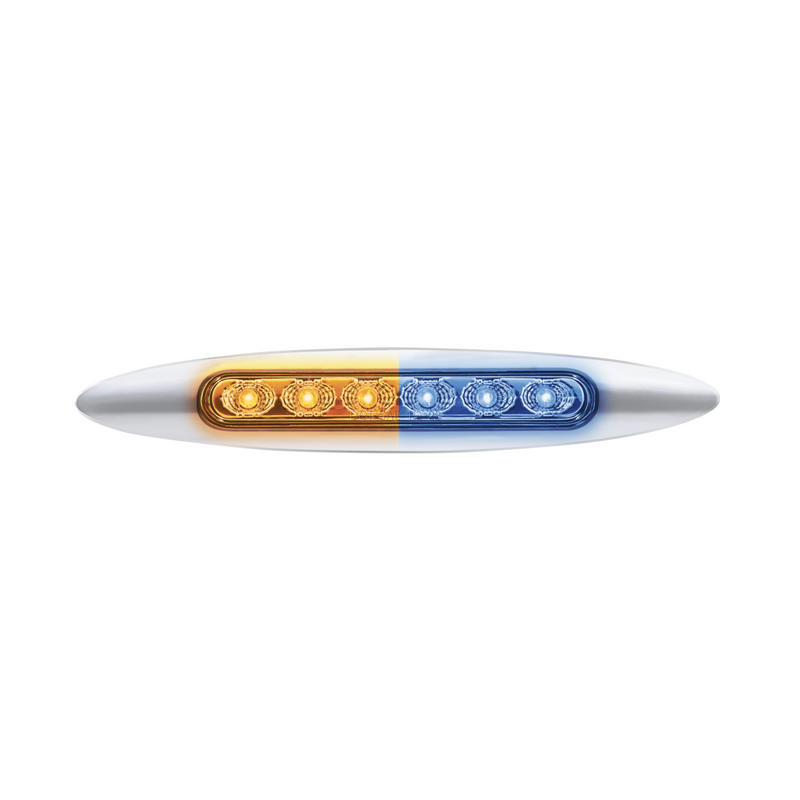 United Pacific Double Fury 6 LED 6" Dual Function Marker Light With Chrome Bezel-Amber & Blue/Clear Lens 36123