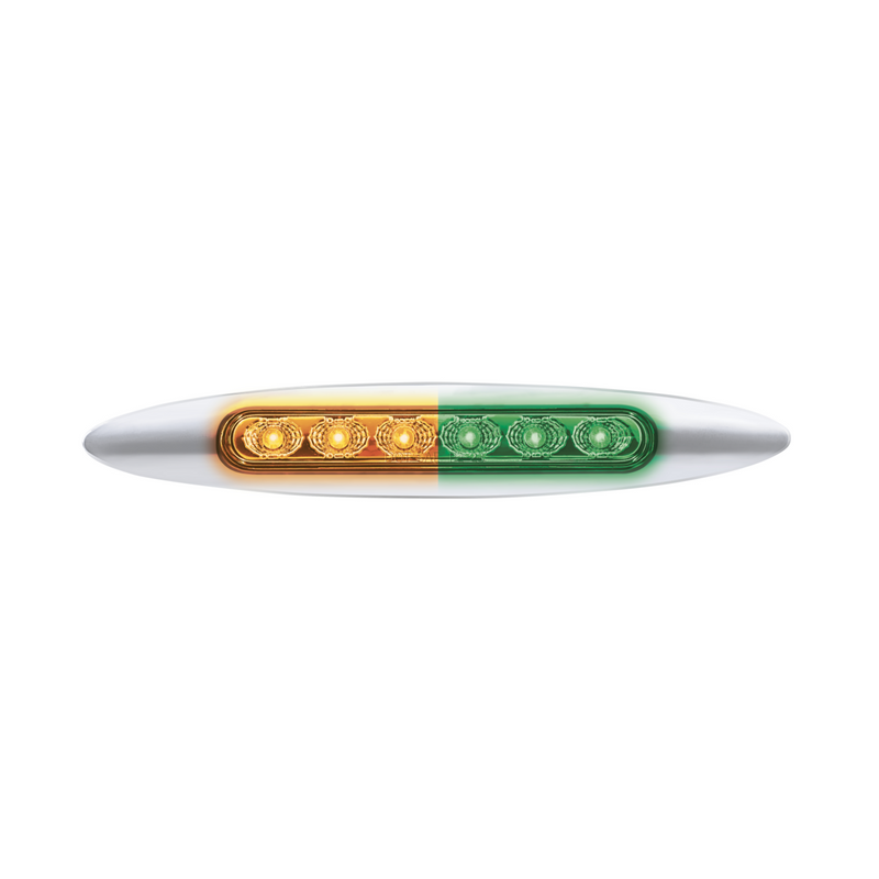 United Pacific Double Fury 6 LED 6" Dual Function Marker Light With Chrome Bezel-Amber & Green/Clear Lens 36124