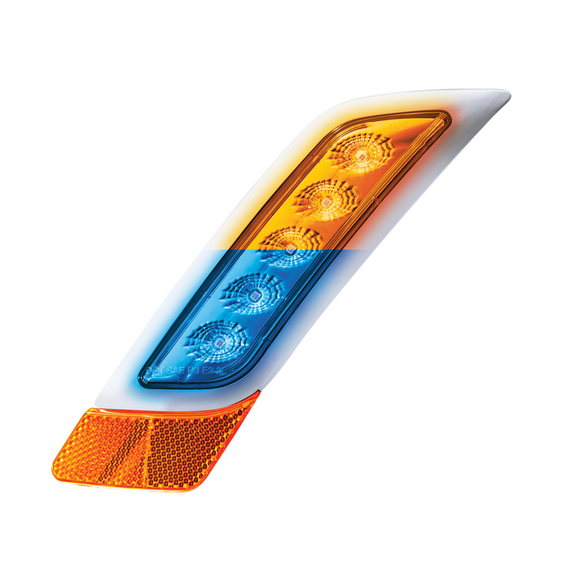 United Pacific Double Fury 5 LED Fender Turn Signal Light For 2012-2021 Peterbilt 579-Amber & Blue LED,Driver 36132