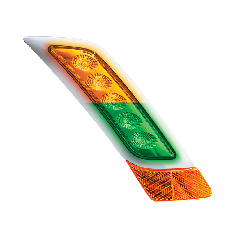 United Pacific Double Fury 5 LED Fender Turn Signal Light For 2012-2021 Peterbilt 579-Amber & Green LED,Passenger 36135