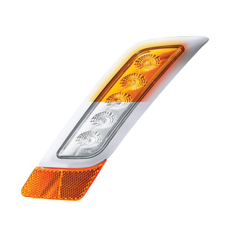 United Pacific Double Fury 5 LED Fender Turn Signal Light For 2012-2021 Peterbilt 579-Amber & White LED,Driver 36140